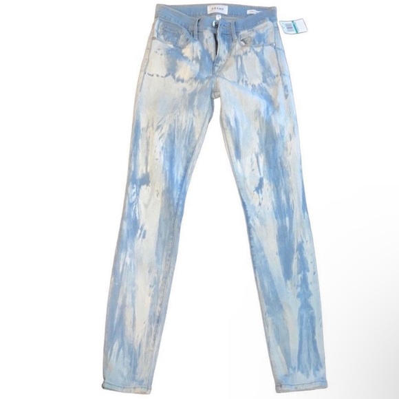 NWT Frame Denim Le Skinny De Jeanne Size 25 Blue and White Mid Rise Denim Jeans - Picture 4 of 16